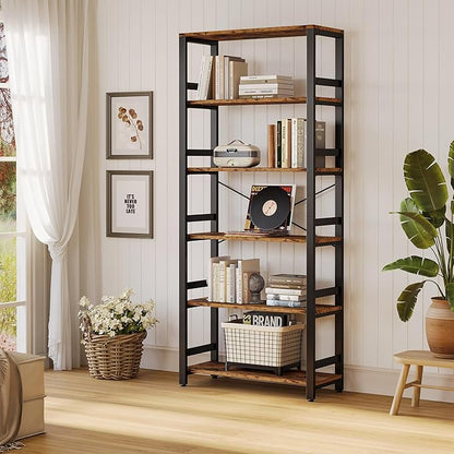 IRONCK Bookshelf, 31.5in Wide Shelf 6 Tier Bookcase, 110lbs/shelf Vintage - Image 6