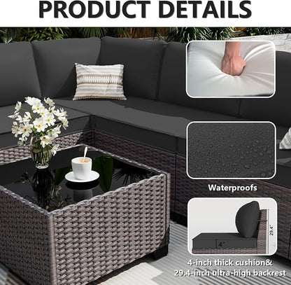 ALAULM 12 Pieces Patio Furniture Set Outdoor Sectional Sofa Brown PE Rattan - Image 4