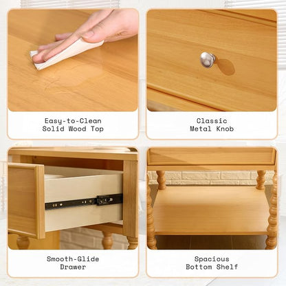 AMERLIFE 24" Wood Nightstand Set of 2, Vintage Bedside Table - Image 7