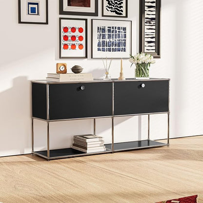 Modern Storage Cabinet Black F Versatile Free-Standing Organizer - Image 2