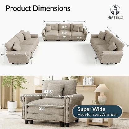 HERA'S HOUSE 3 Pieces Modular Sectional Sofa Sets, Oversized Couch Set - Image 9