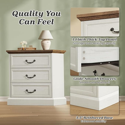 Huuger Nightstand with Charging Station, 3 Drawer Night Stand Set of 2 - Image 8