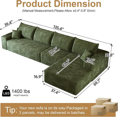 AUGOP 136" Sectional Couches for Living Room Modern Modular Sofa - Image 2