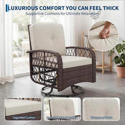 3-Piece Outdoor Patio Furniture Set, 2 Swivel Rocking Chairs and Tempered Glass - Image 4