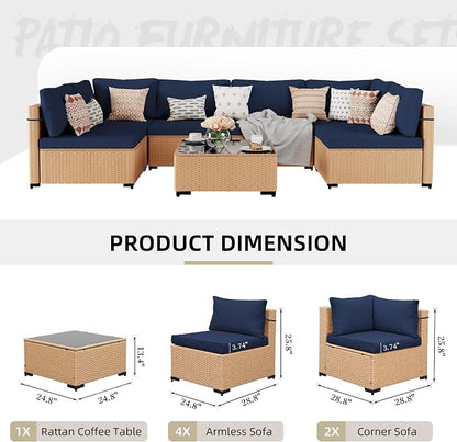 UPHA 7 Pieces Patio Furniture Sets, Wicker Outdoor Sectional Sofa Couch - Image 2