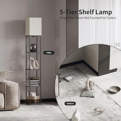 SUNMORY 5 Tier Floor Lamp with Shelves, Modern Square Standing Lamp with 3 - Image 4
