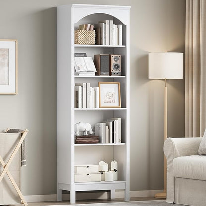 Arched Set of 2 Bookshelf with 5 Tier Open Shelves, Living Room, Modern White - Image 6