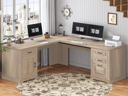SEDETA Farmhouse 69" Executive L Shaped Desk, Corner Computer Desk by SEDETA
