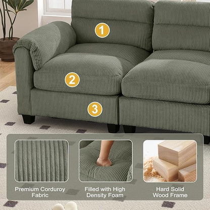 HAOMARKETS Corduroy 4-Piece Sofa Set, Upholstered Ottoman Set of 2, Loveseat - Image 3