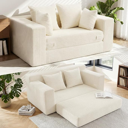 Convertible 5 in 1 Futon Sofa Bed Full Size, Corduroy Boneless Couch Sleeper by AOLVDOW