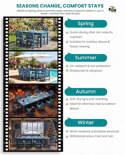 SERWALL HDPE Dining Set for 6: 1 Umbrella Hole Table, 4 Armless + 2 Armchairs. - Image 8