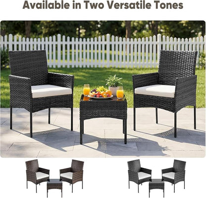 DUMOS 3 Piece Patio Furniture Set, All-Weather Outdoor Wicker Chairs - Image 4
