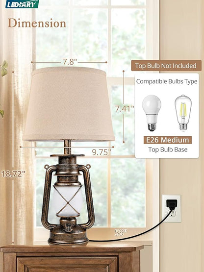 LEDIARY 18.72" Black Gold Vintage Lantern Flickering Flame Table Lamps - Image 5