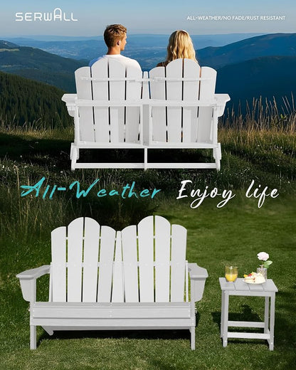 SERWALL 3 Pieces Patio Adirondack Bench Set, 2 Folding Adirondack Bench & 1 - Image 8