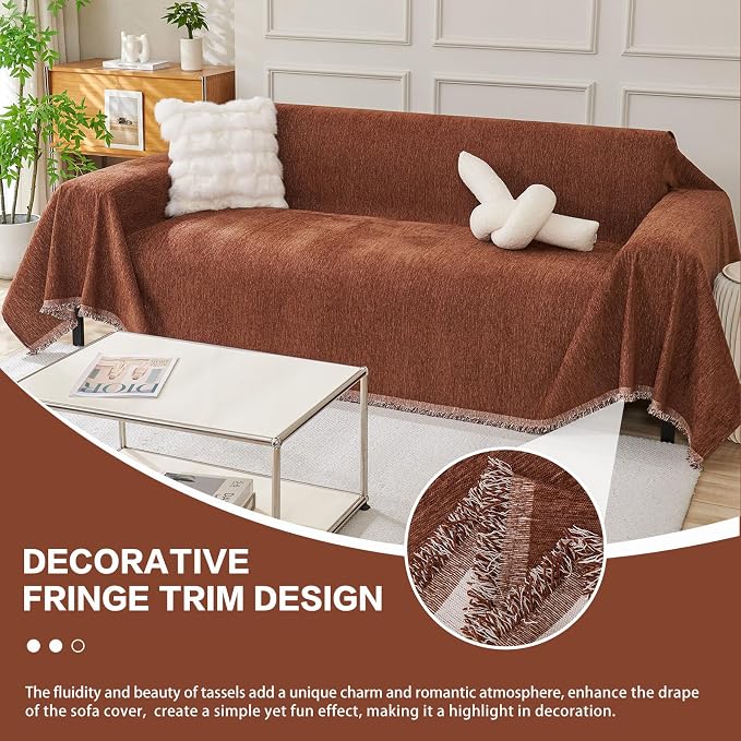 DREAMINGO Chocolate Brown Couch Cover Soft Chenille Sofa Cover - Image 5