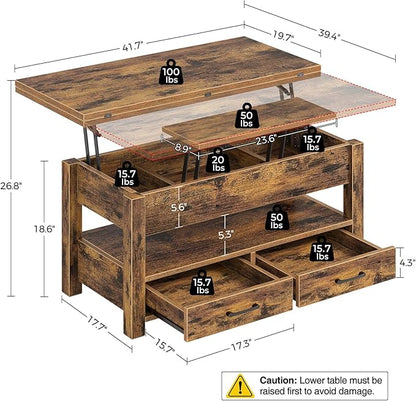 Rolanstar Coffee Table Lift Top, Converts to Dining Table - Image 3