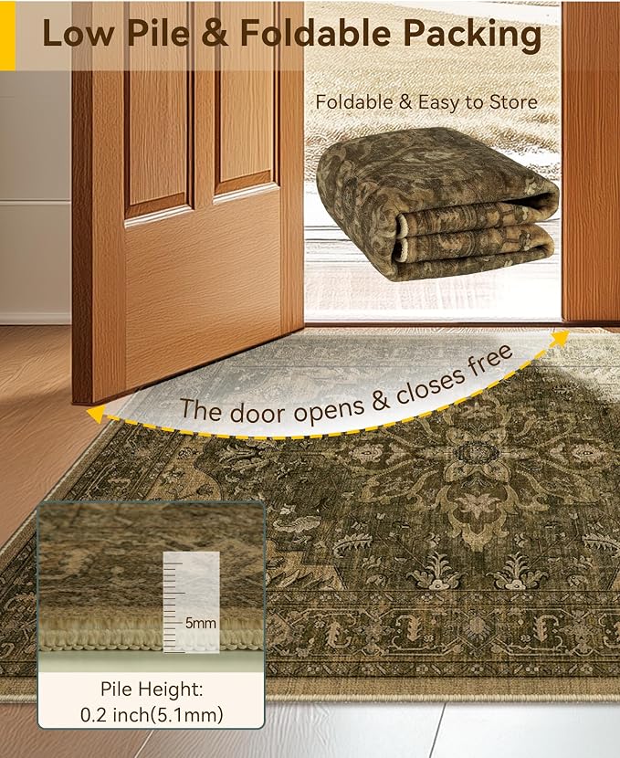 RELEANY Area Rugs Square 7ft Washable Non-Slip, Floral Vintage Distress Print - Image 3