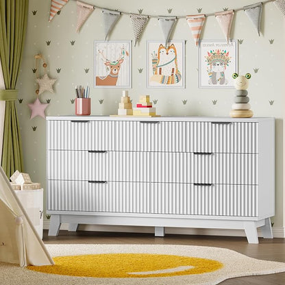BORNOON 57" Long Dresser for Bedroom, 7-Drawer Fluted Chest, Wide Wood Storage - Image 8