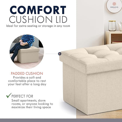 Ornavo Home Small Storage Ottoman Foldable Collapsible Rectangle Linen Ottoman - Image 6