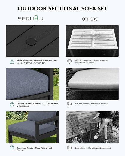 SERWALL HDPE Patio Sofa Set, 4-piece Sectional Outdoor Furniture Set, All - Image 6