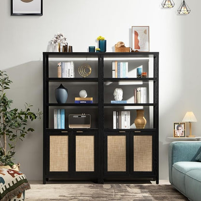 SICOTAS Bookshelf 5 Tier Book Shelf Rattan Boho 71" Tall Bookcase - Image 2