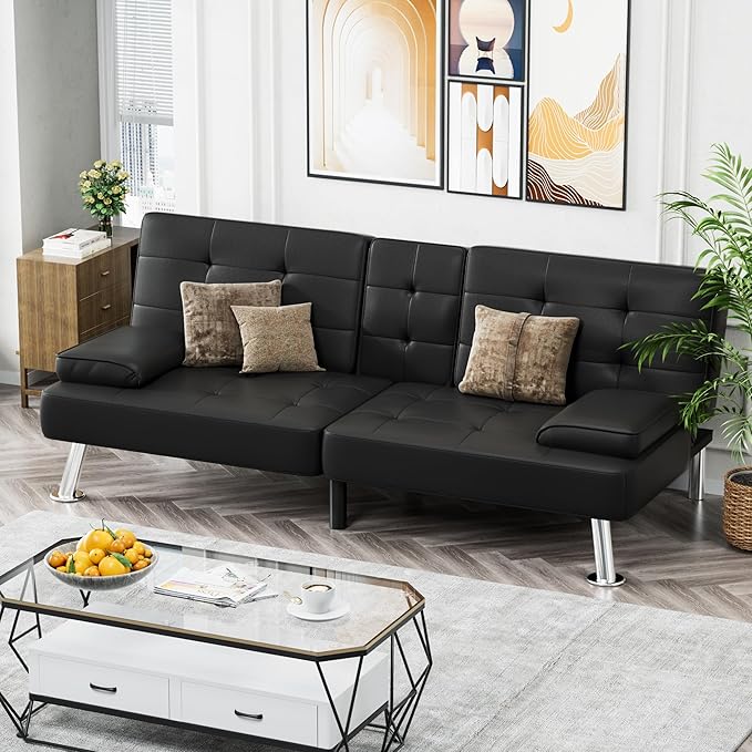 Homall Futon Sofa Bed, Leather Futon Couch - Image 7