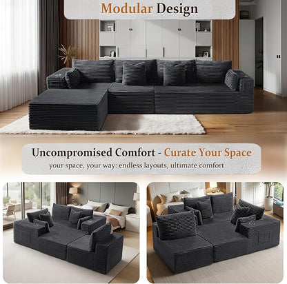 138" Oversized Cloud Sectional Couch, Comfort L Shaped Boneless Couch - Image 4