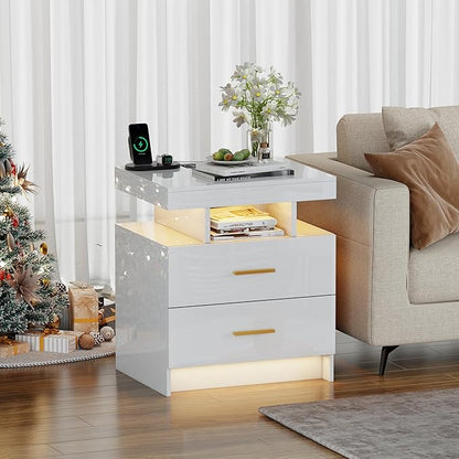 Smart Night Stand with Charging Station, Modern White Nightstand with 24 Color - Image 4