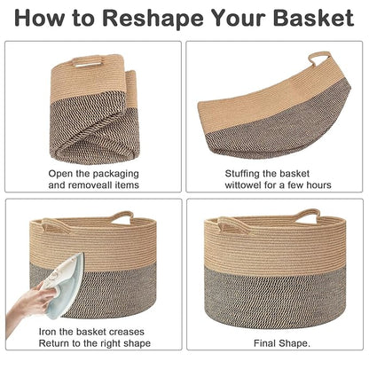 65L Large Blanket Basket, Woven Rope Laundry Basket Hamper - Image 8