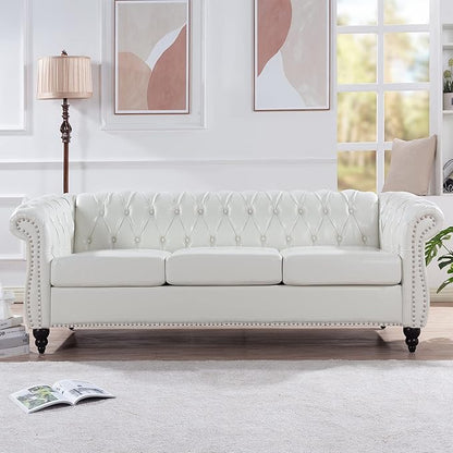 LEVNARY Chesterfield Sofa, Classic Tufted Upholstered Leather Couch, Modern 3 by LEVNARY