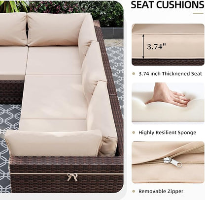 UPHA 9 Pieces Patio Furniture Sets, Wicker Outdoor Sectional Sofa Couch - Image 5