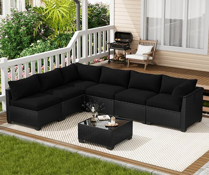 LOUVIXA 7 Piece Outdoor Patio Furniture Set, Outdoor Sectional Sofa, Wicker - Image 8