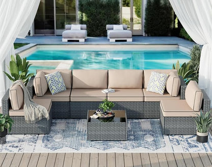 JAMFLY 7-Piece Outdoor Patio Furniture Set, Modular PE Rattan Sectional Sofa - Image 3