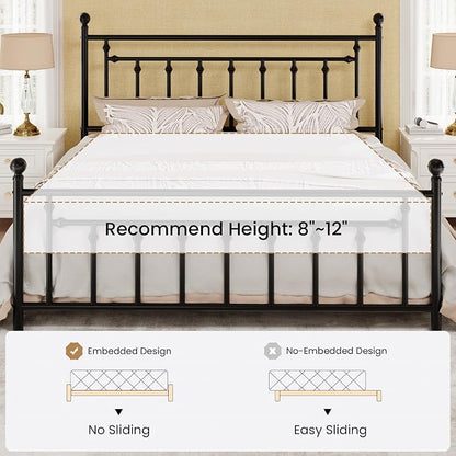 SHA CERLIN 14" King Size Metal Platform Bed Frame/Victorian Headboard and - Image 7