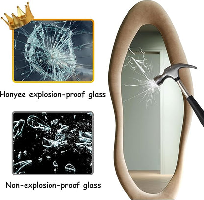 Honyee Full Length Mirror, Flannel Wrapped Wooden Frame Floor Mirror, Irregular - Image 6