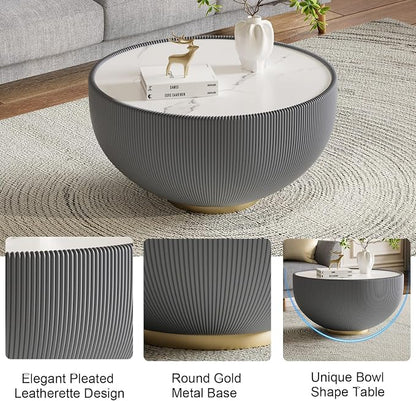 SSLine Bowl-Shape Coffee Table Modern Sintered Stone Top Coffee Table in Grey - Image 5