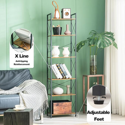 HCHQHS Narrow Bookshelf, Adjustable 6-Tier Industrial Bookcase, Rustic Open - Image 5