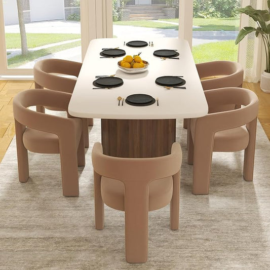 RIVOVA Modern Barrel Dining Chairs Set of 5, Velvet Upholstered Accent Side by RIVOVA
