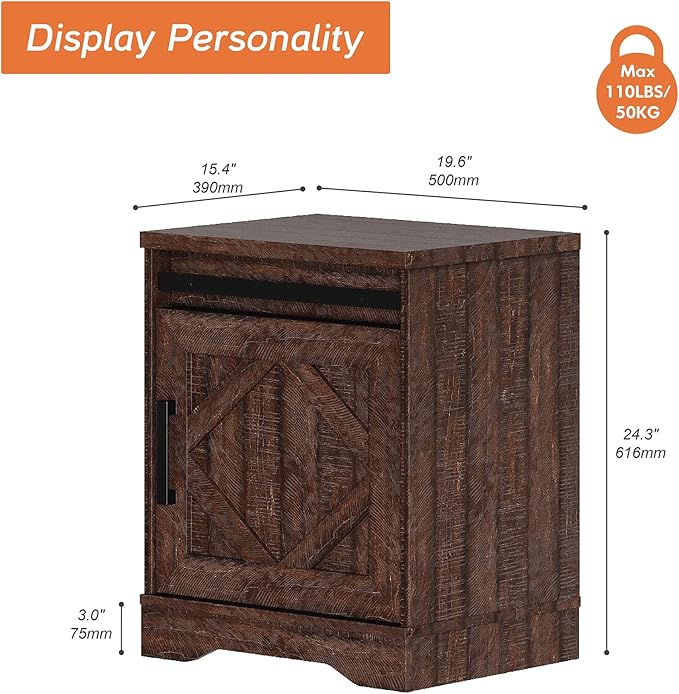 WAMPAT 24.3" H End Table for Living Room, Rustic Nightstand - Image 2