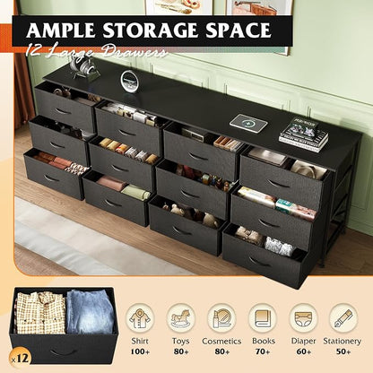 WLIVE 75.5'' Black Dresser for Bedroom, TV Stand for 85, 65 Inch TV, 12 Drawer - Image 5