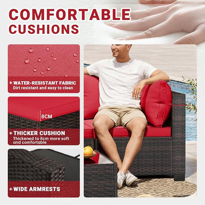 CHABATREE 7pcs Outdoor Patio Furniture Sets, Rattan Conversation Sectional Set - Image 3