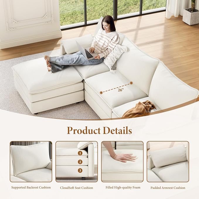 Vesgantti 142" Oversized Sectional Sofa Bed, 8-Seater Modular Sleeper Cloud - Image 4
