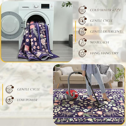 Purple Area Rugs for Living Room, Non-Slip 4x6 Vintage Rug for Bedroom - Image 4