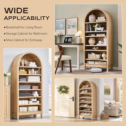IFGET 71" Tall Arched Bookshelf, 7 Tiers Arch Bookcase - Image 5