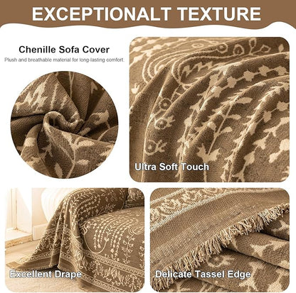 VClife Vintage Floral Bohemain Couch Cover, Soft Breathable Chenille Sofa Cover - Image 5