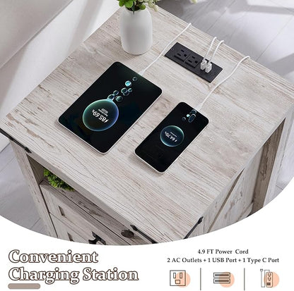T4TREAM Nightstand with Charging Station, End Table, Side Table with 2 Drawers - Image 4