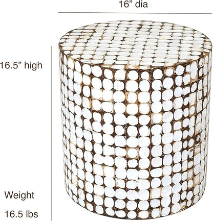 East at Main Boho Side Table Nightstand – White Coconut Shell End Table - Image 3