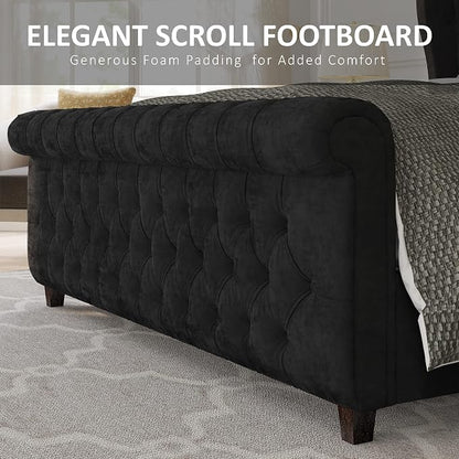 AMERLIFE Queen Size Platform Bed Frame, Velvet Upholstered Sleigh Bed - Image 5