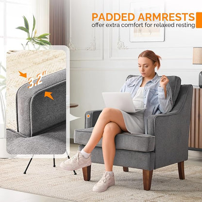 VINGLI Grey Accent Chairs Set of 2, Mid Century Modern Chairs, Upholstered - Image 5