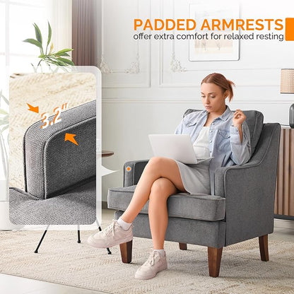 VINGLI Mid-Century Modern Accent Chair, Light Grey Upholstered Armchair Comfy - Image 6